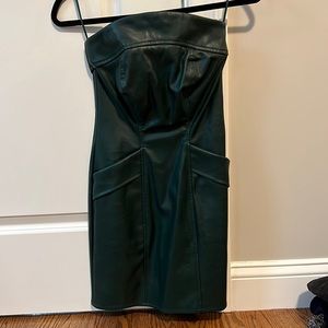 Leather strapless green dress